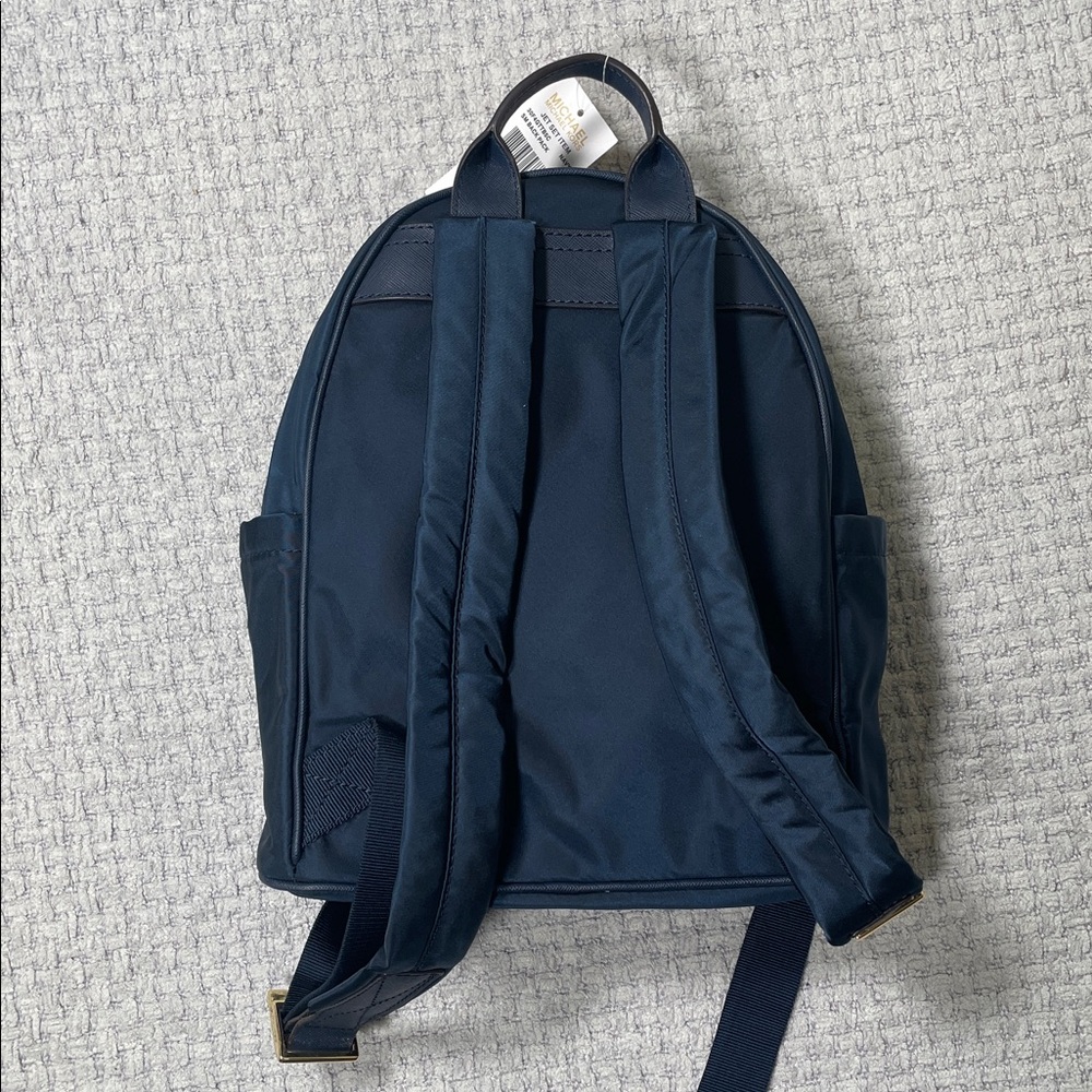 NWT’s Micheal Kors Jet Set Navy Blue Gold Backpack Bag Travel Pockets - Picture 8 of 16